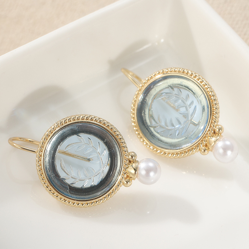 Vintage Intaglio Earrings, Blue Laurel Wreath Design, Wedding Gift